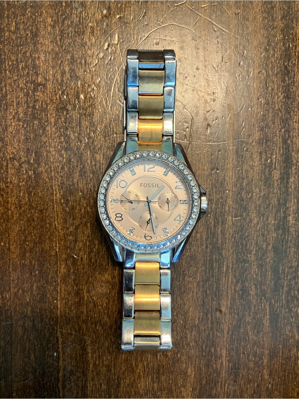 Fossil Riley Multifunction stainless steel rose gold/silver finish watch